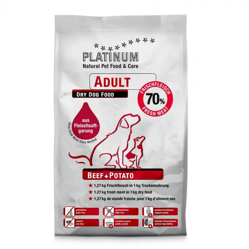 Platinum Adult Dog visavertis šunų pašaras su jautiena ir bulvėmis
